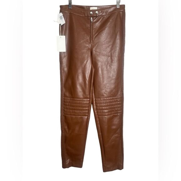 Aritzia Wilfred nord cognac pants size 6 vegan leather moto style night out - Picture 1 of 8